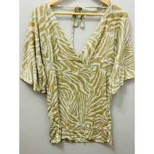 Vixen Zebra Print V Neck Tie Back Kimono Sleeve Top Women's Size L